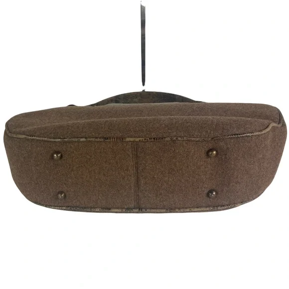 Worth Patent Leather Snakeskin Print Foldover Button Top Handle Fabric Wool Bag - Picture 9 of 12